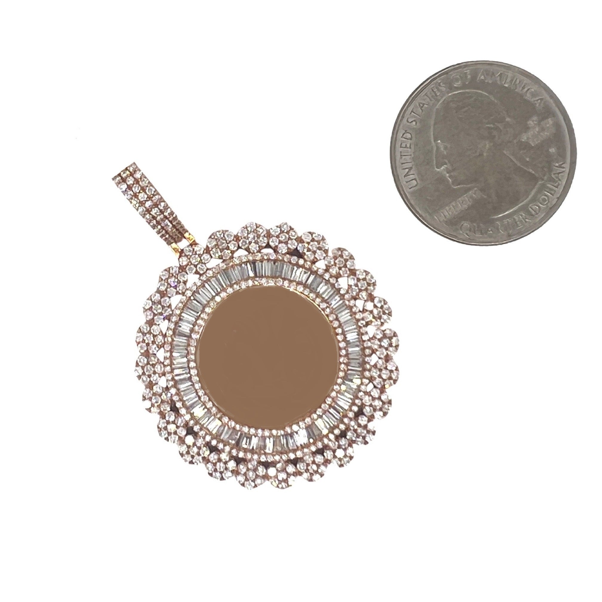 10K Rose Gold Memory Frame Cluster Baguette Diamond Pendant 3.94 CT 2.1"