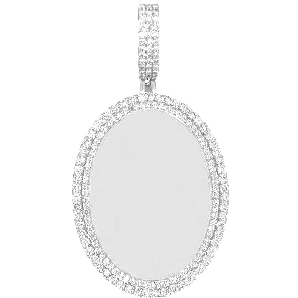 10K White Gold Oval Memory Frame 2 Row VS Diamond Pendant 4.24 CT 2.8"