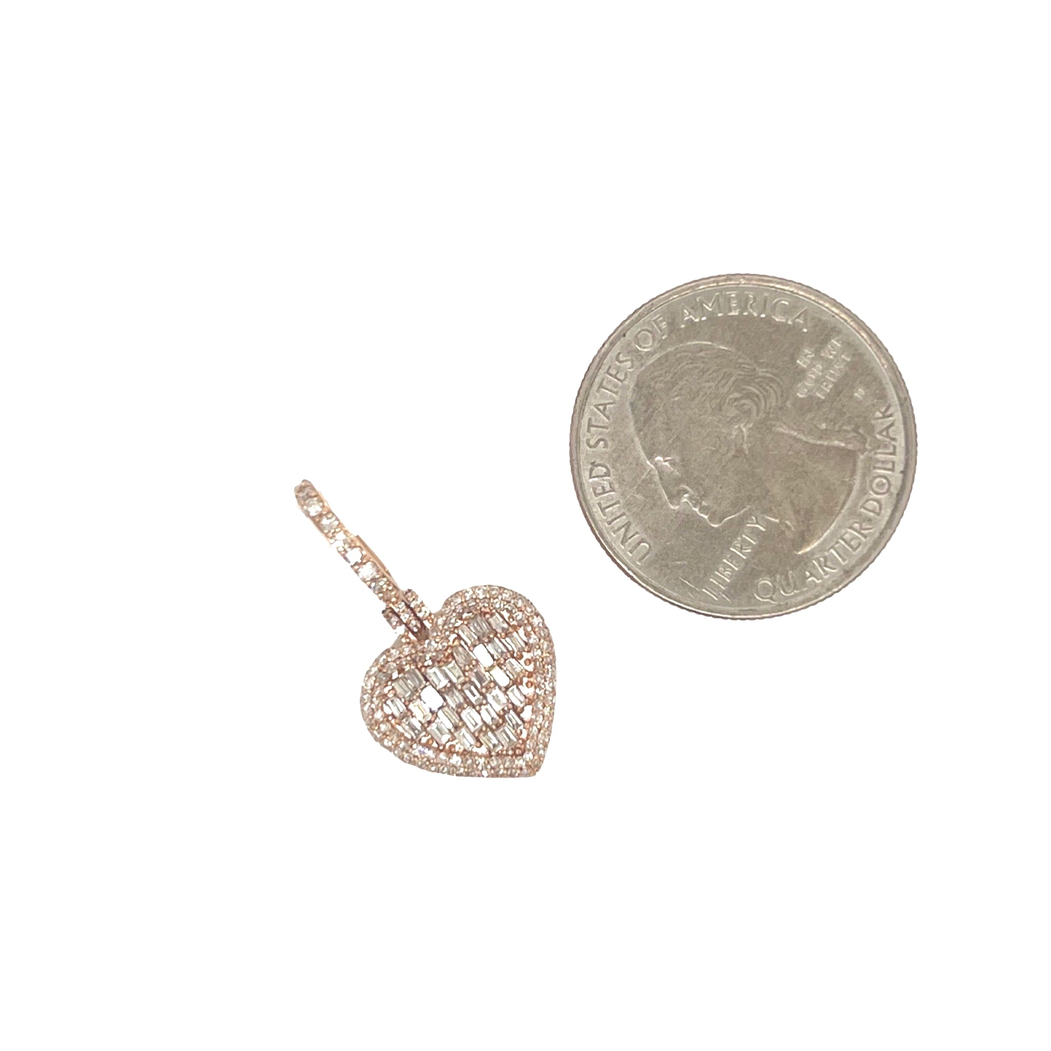 10K Rose Gold Heart Emerald Diamond Pendant 0.77 CT 1"