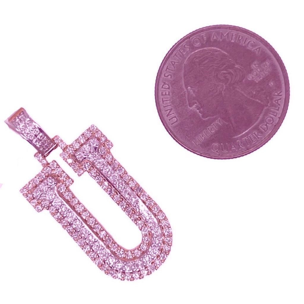 10K Rose White Gold 3D Letter U Initial Diamond Pendant 1.64 CT 1.5"