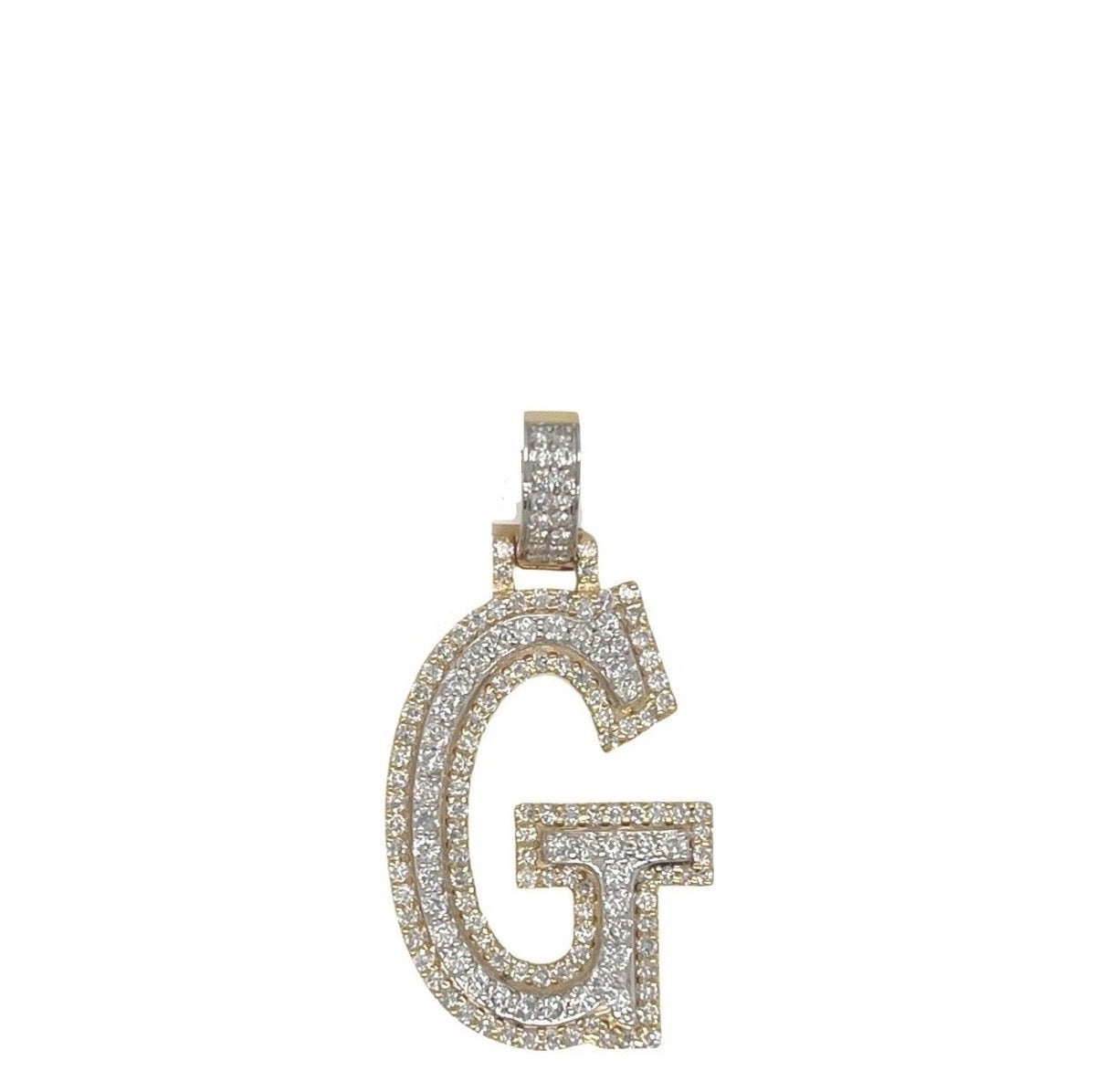 10K Yellow White Gold 3D Letter G Initial Diamond Pendant 1.40 CT 1.5"