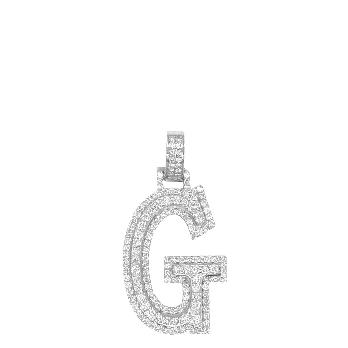 10K White Gold 3D Letter G Initial Diamond Pendant 1.40 CT 1.5"