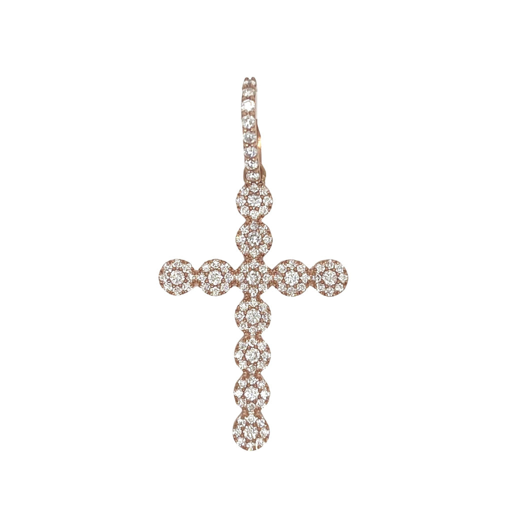 10K Rose Gold Cluster Diamond Cross Pendant 1.35 CT 1.9"