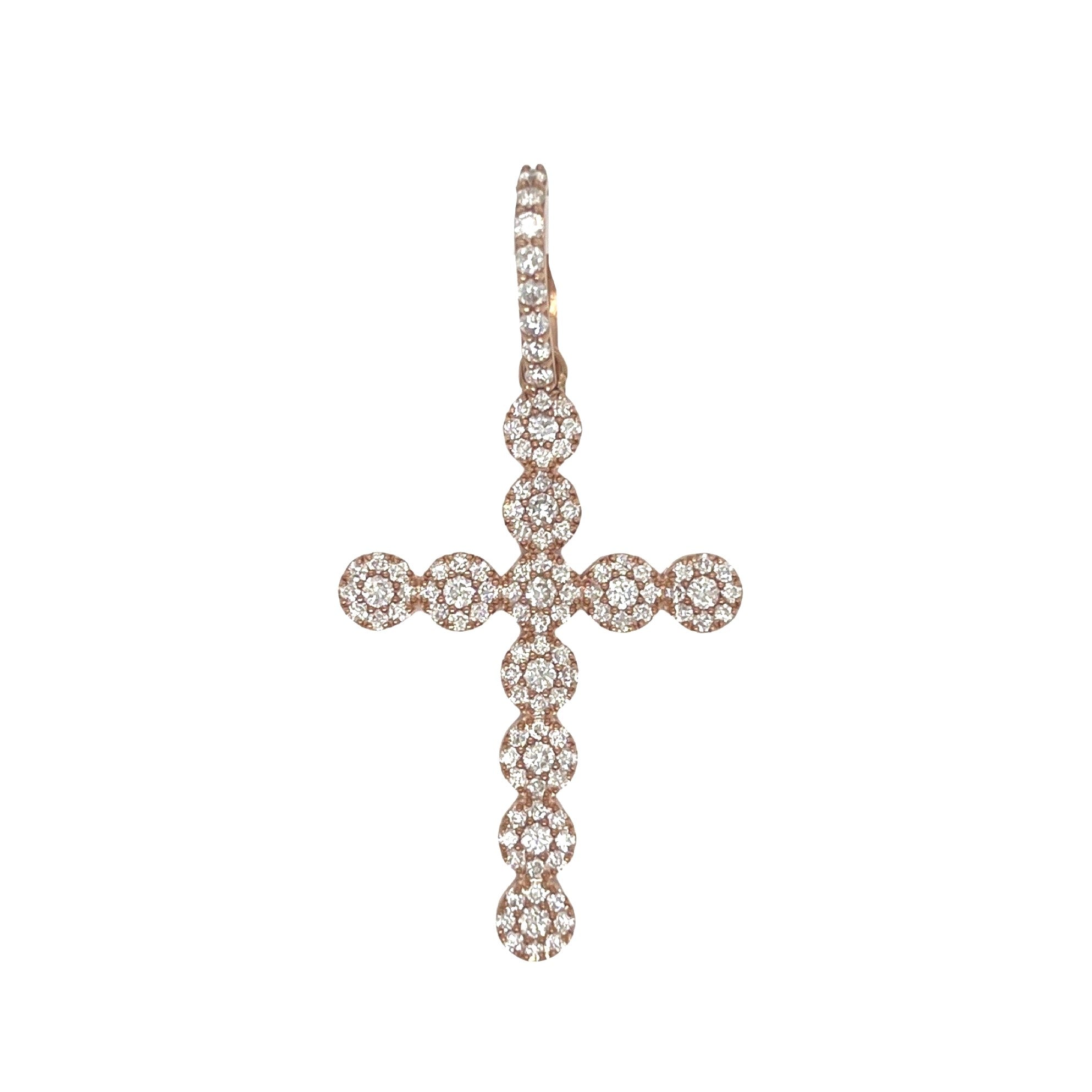 10K Rose Gold Cluster Diamond Cross Pendant 1.35 CT 1.9"
