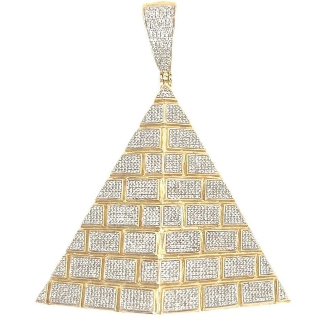 10K Yellow Gold Egyptian Pyramid Diamond Pendant 3.0 CT 2.75"