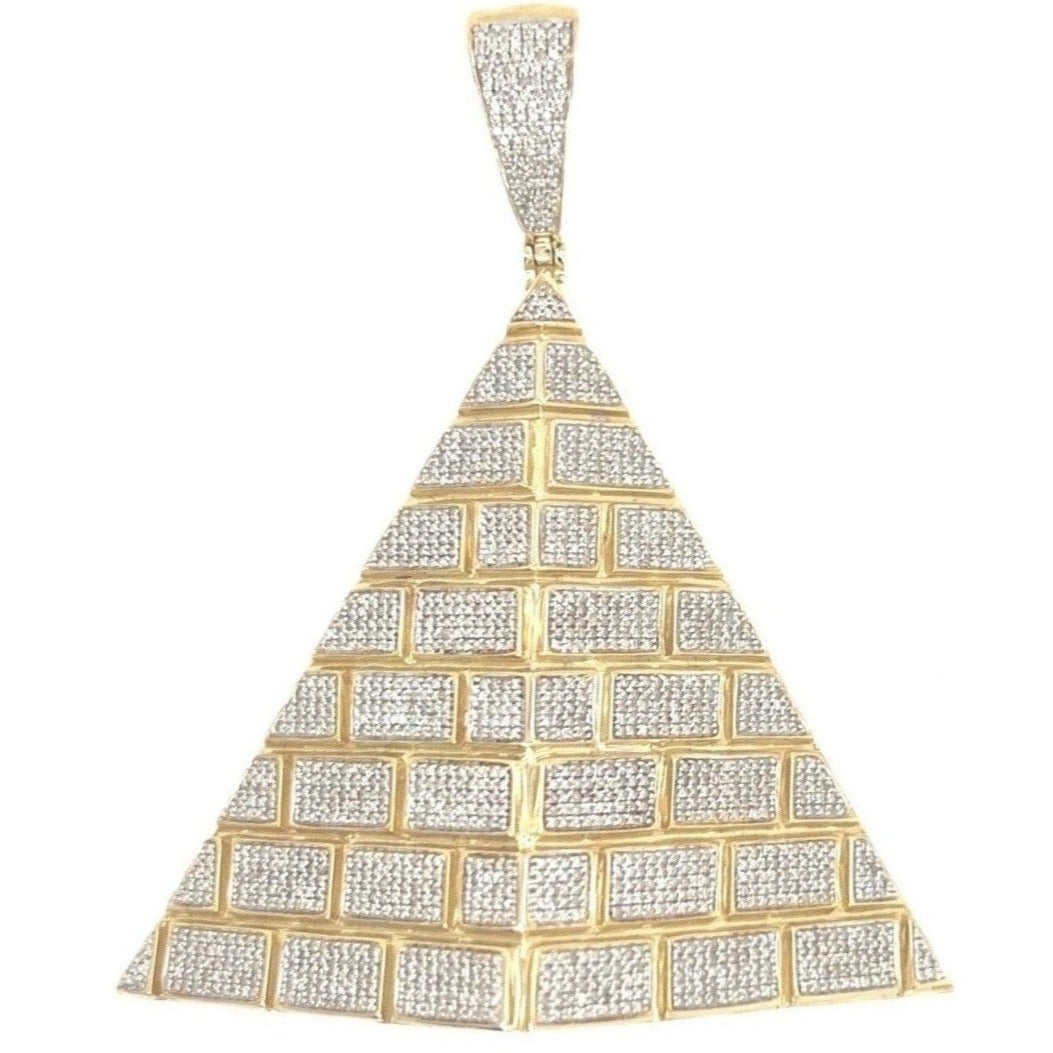 10K Yellow Gold Egyptian Pyramid Diamond Pendant 3.0 CT 2.75"