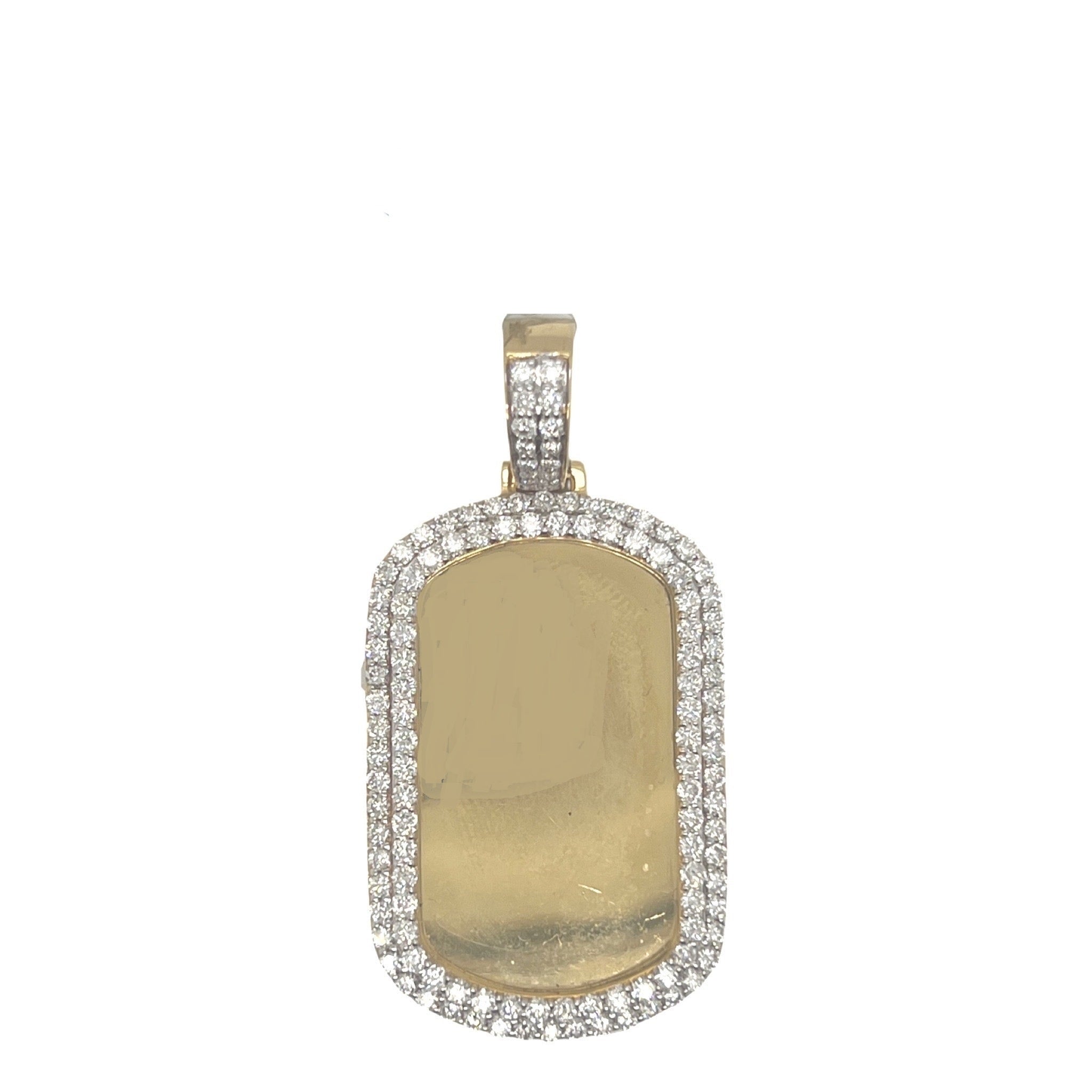 14K Yellow Gold Dog Tag Memory Frame VS Diamond Pendant 2.35 CT 1.9"