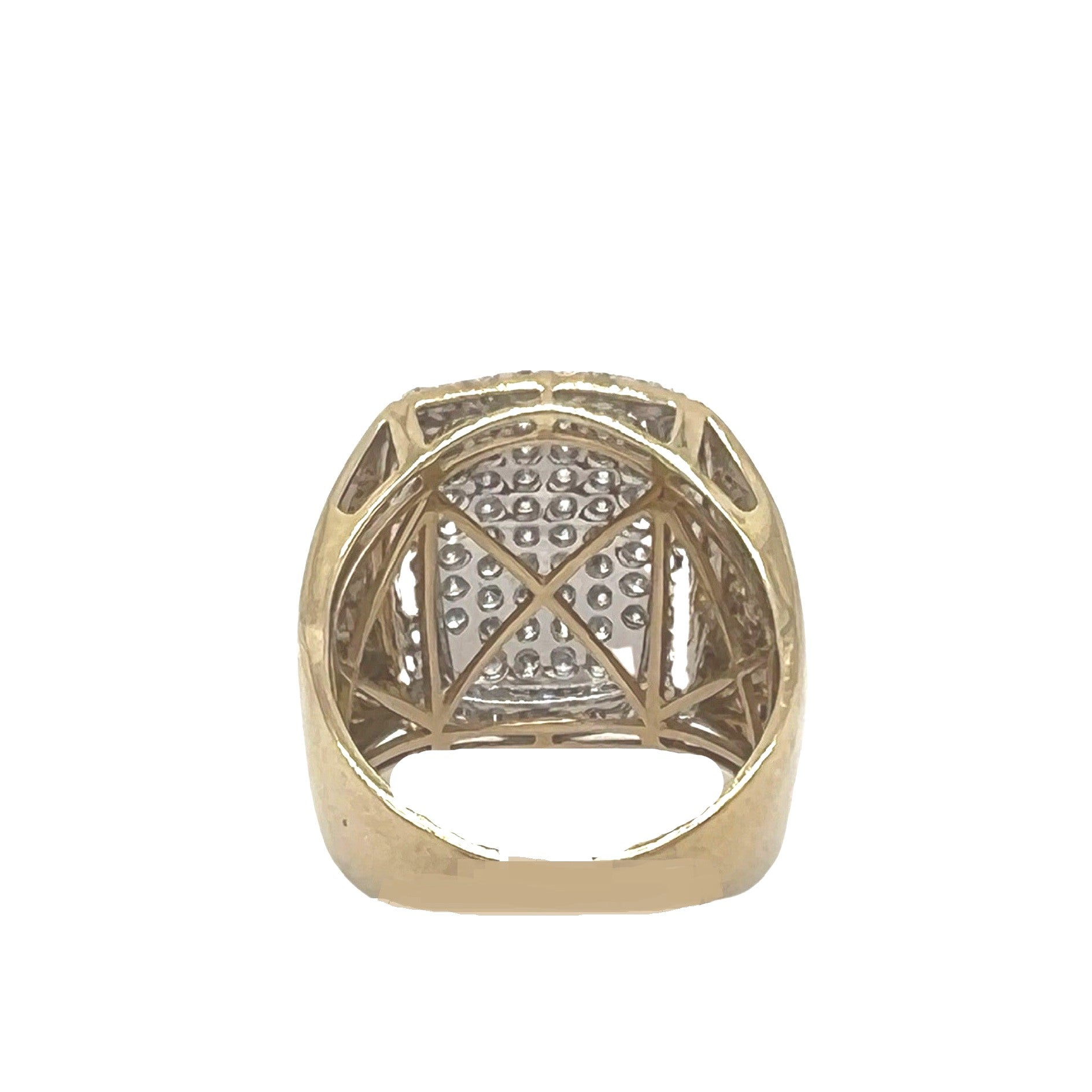 Mens 10K Yellow Gold Rectangular Pillow Pave Diamond Ring 2.1 CT