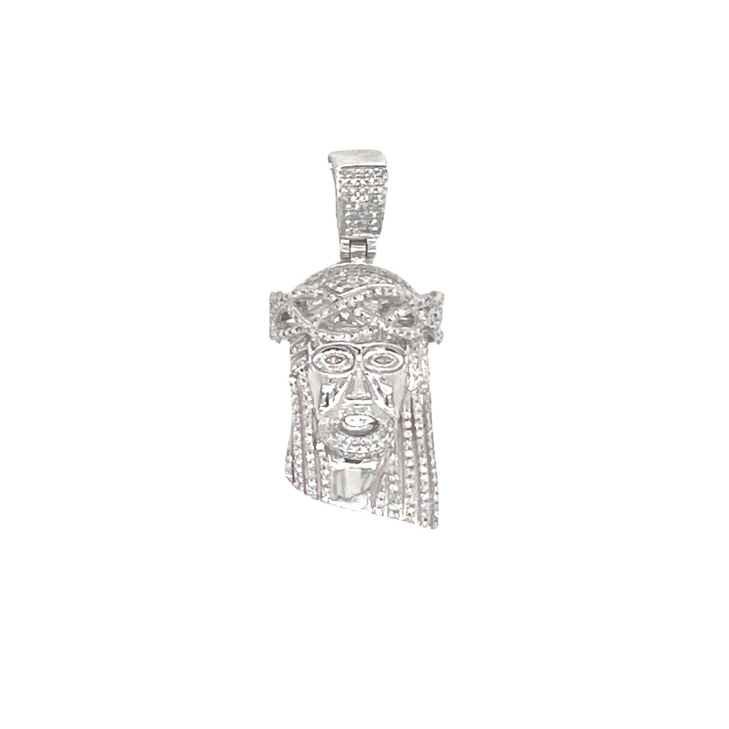 10K White Gold Jesus Head Diamond Pendant 0.50 CT 1.5"