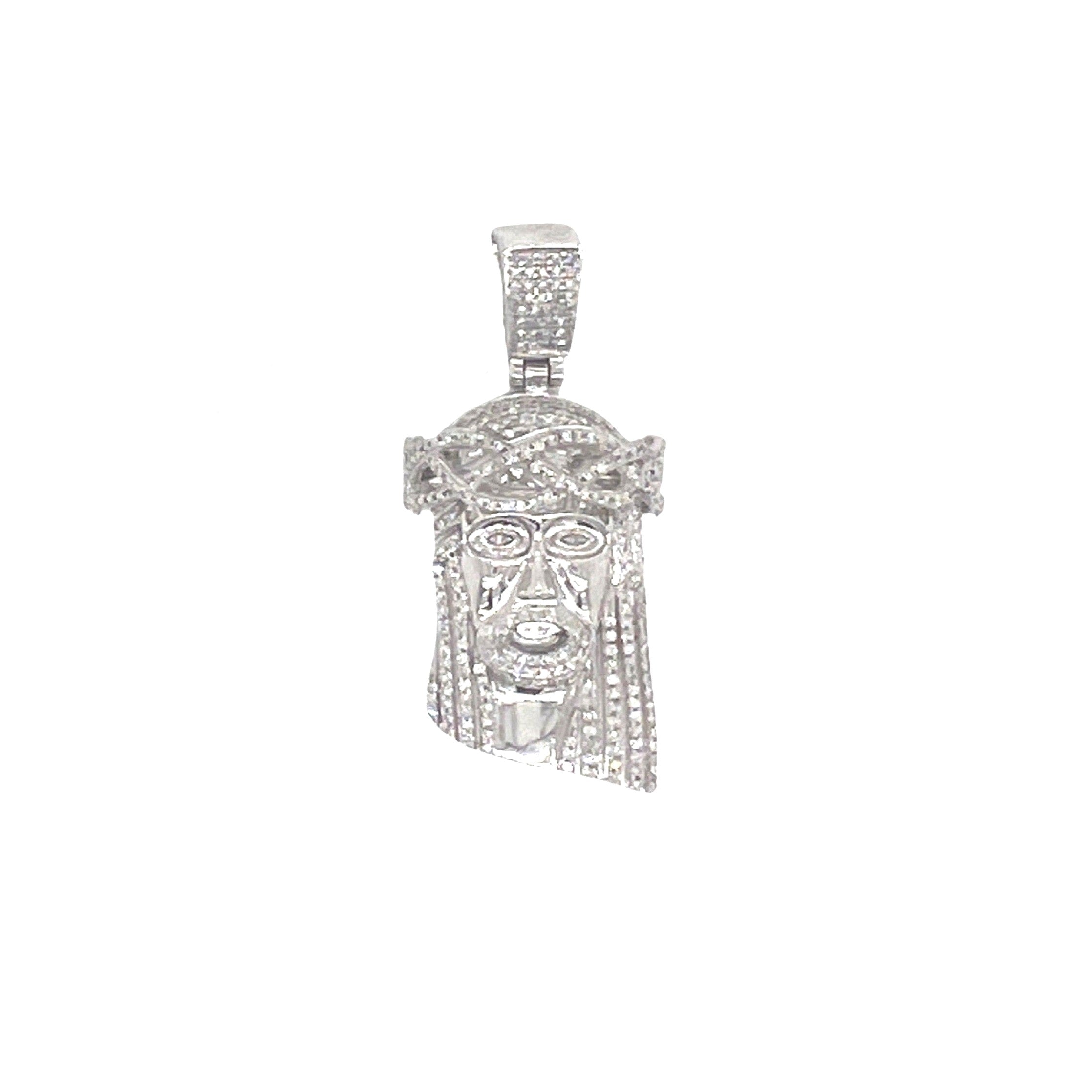 10K White Gold Jesus Head Diamond Pendant 0.50 CT 1.5"