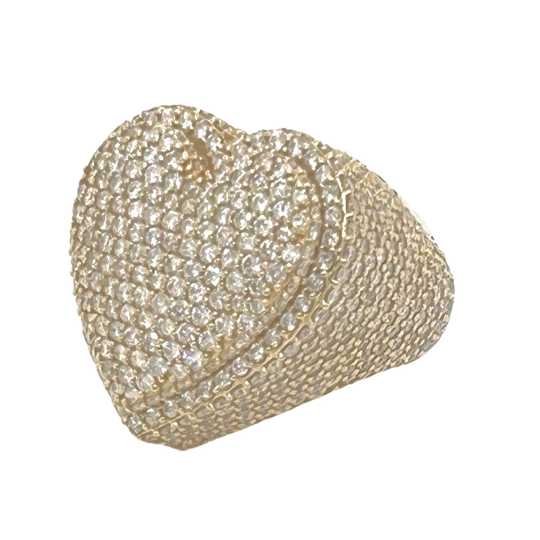 Unisex 10K Yellow Gold 3D Puffed Heart Shape Diamond Ring 6.23 CT