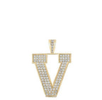 10K Yellow Gold Block Letter V Initial Diamond Pendant 1.71 CT 1.6"