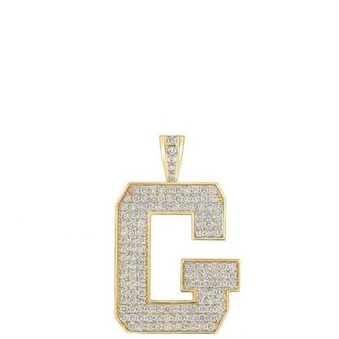 10K Yellow Gold Block Letter G Initial Diamond Pendant 2.32 CT 1.6"