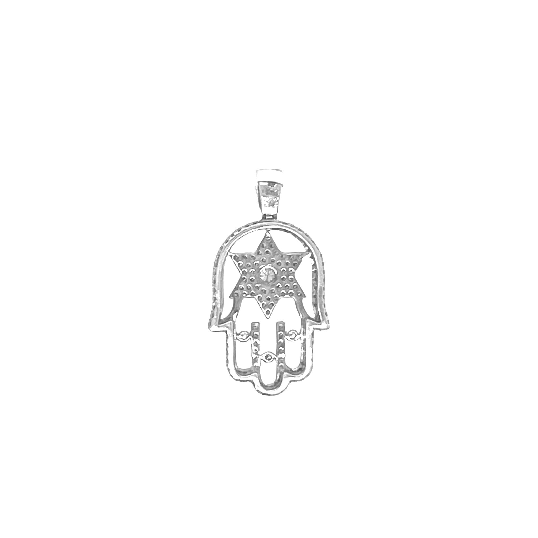 14K White Gold 3D Hamsa Star of David Diamond Pendant 2.01 CT 1.6"