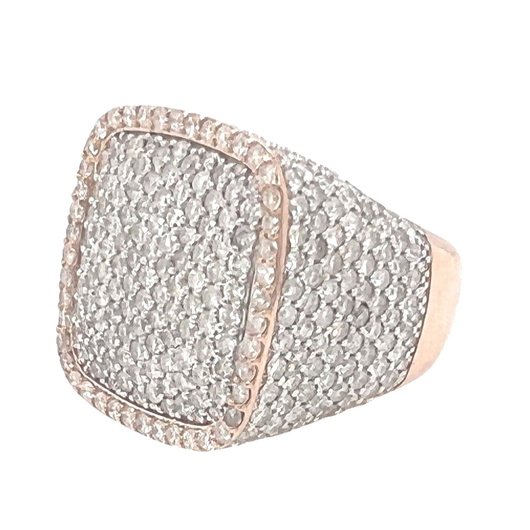 Mens 10K Rose Gold 22MM Square Shape Pinky VS Diamond Ring 6.48 CT