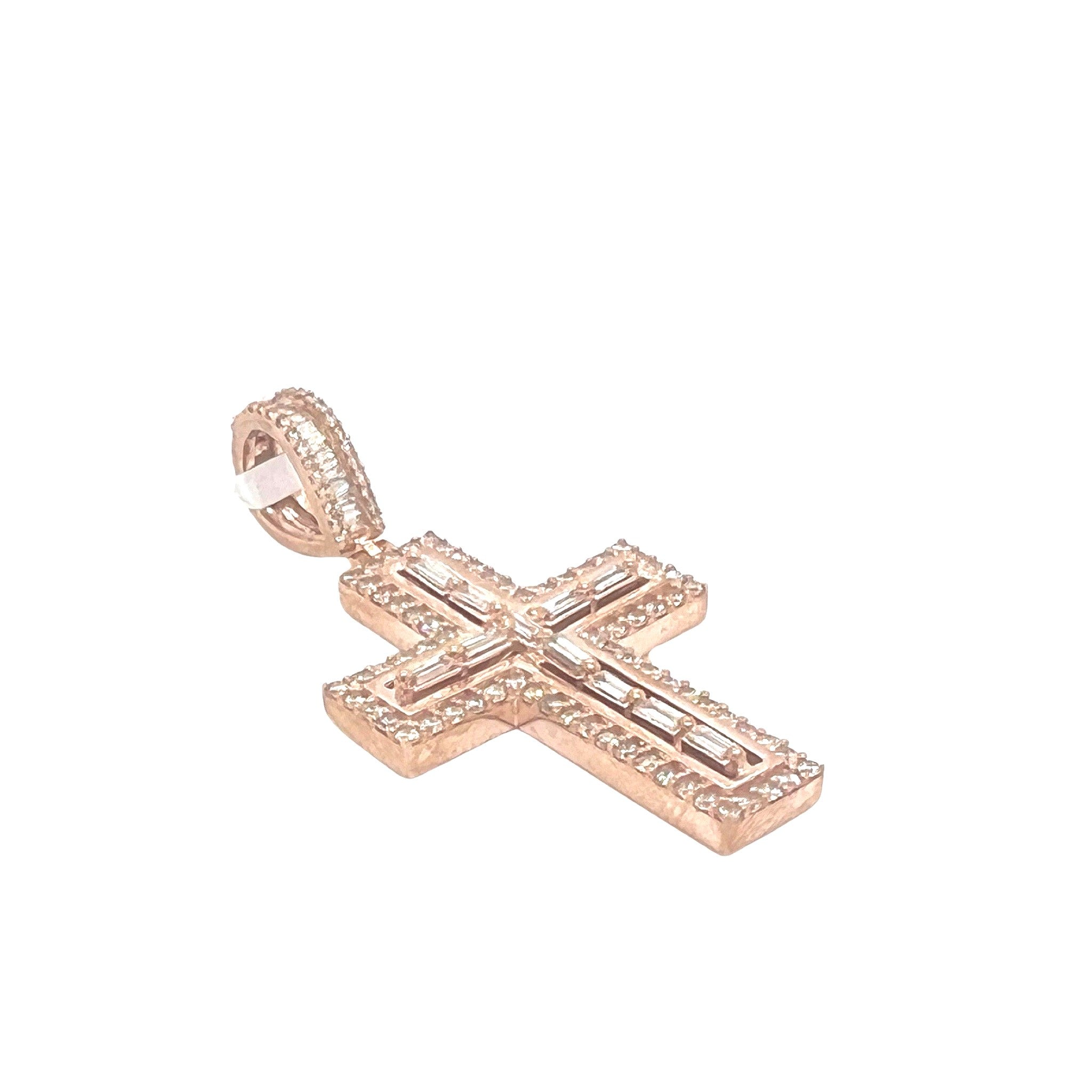 10K Rose Gold Baguette Diamond Cross Pendant 2.27 CT 2.1"
