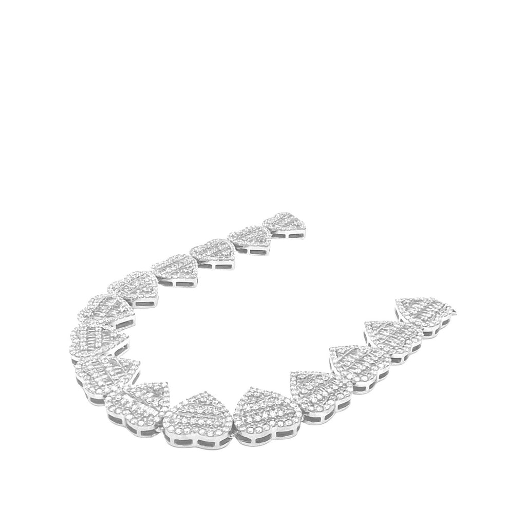 10K White Gold 11.5MM Heart Link Baguette Diamond Necklace 19.17 CT - 22"