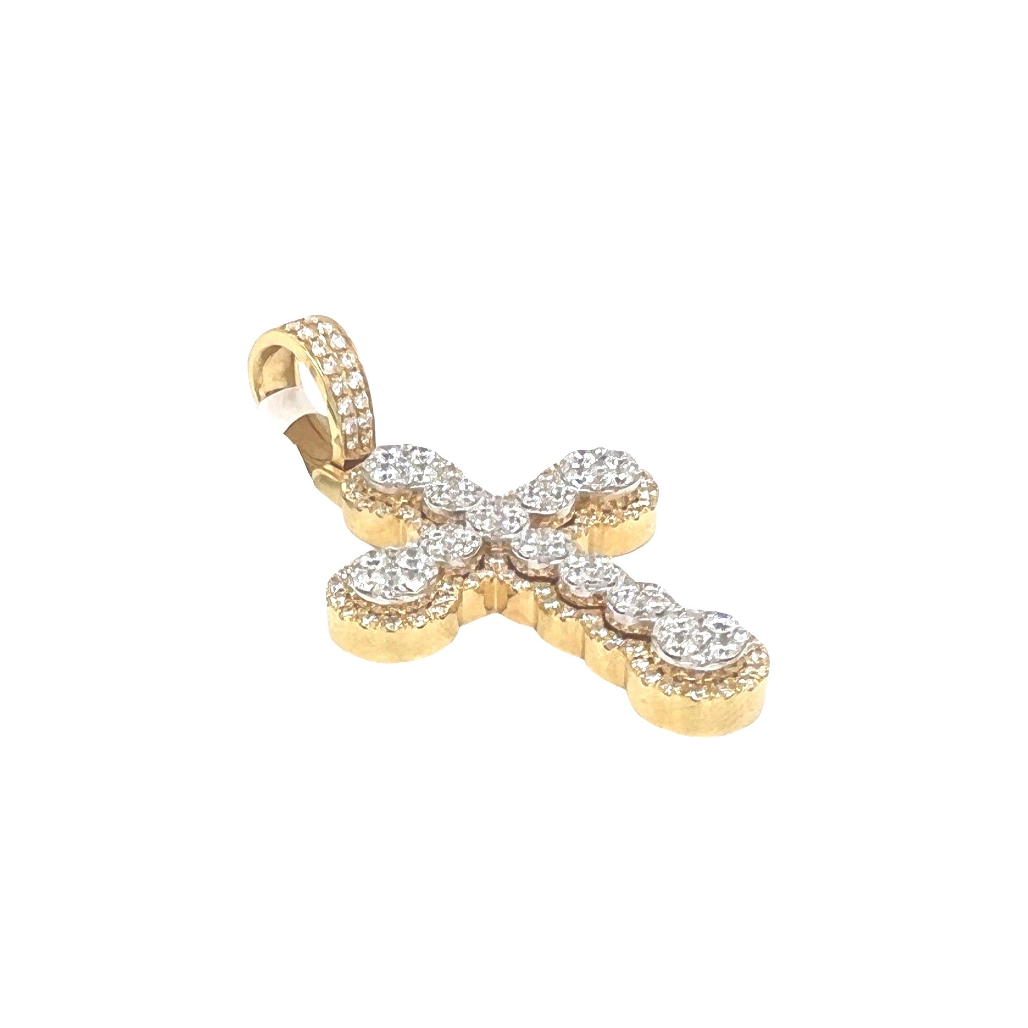 10K Yellow Gold Cluster VS Diamond Cross Pendant 2.3 CT 1.9"