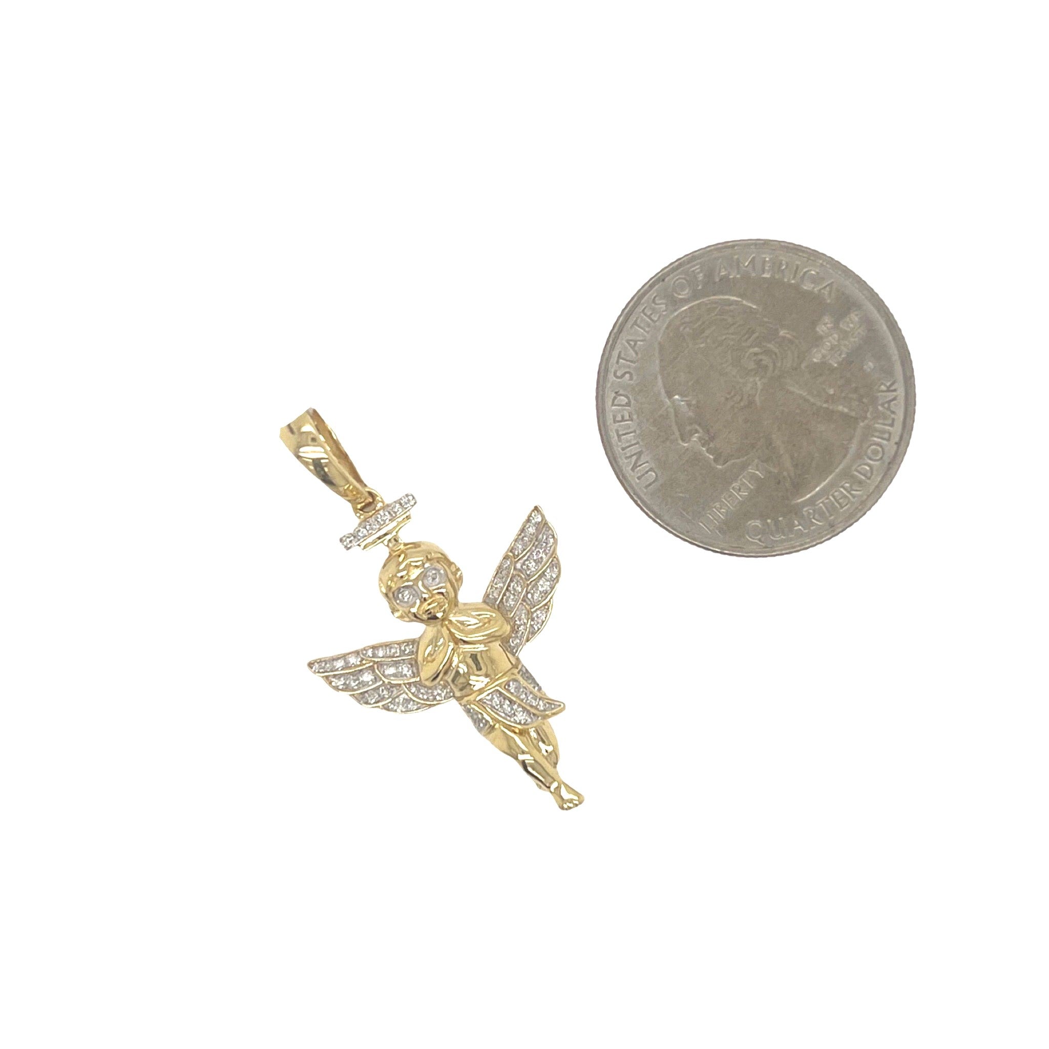 10K Yellow Gold Angel Cherub Diamond Pendant 0.25 CT 1.4"