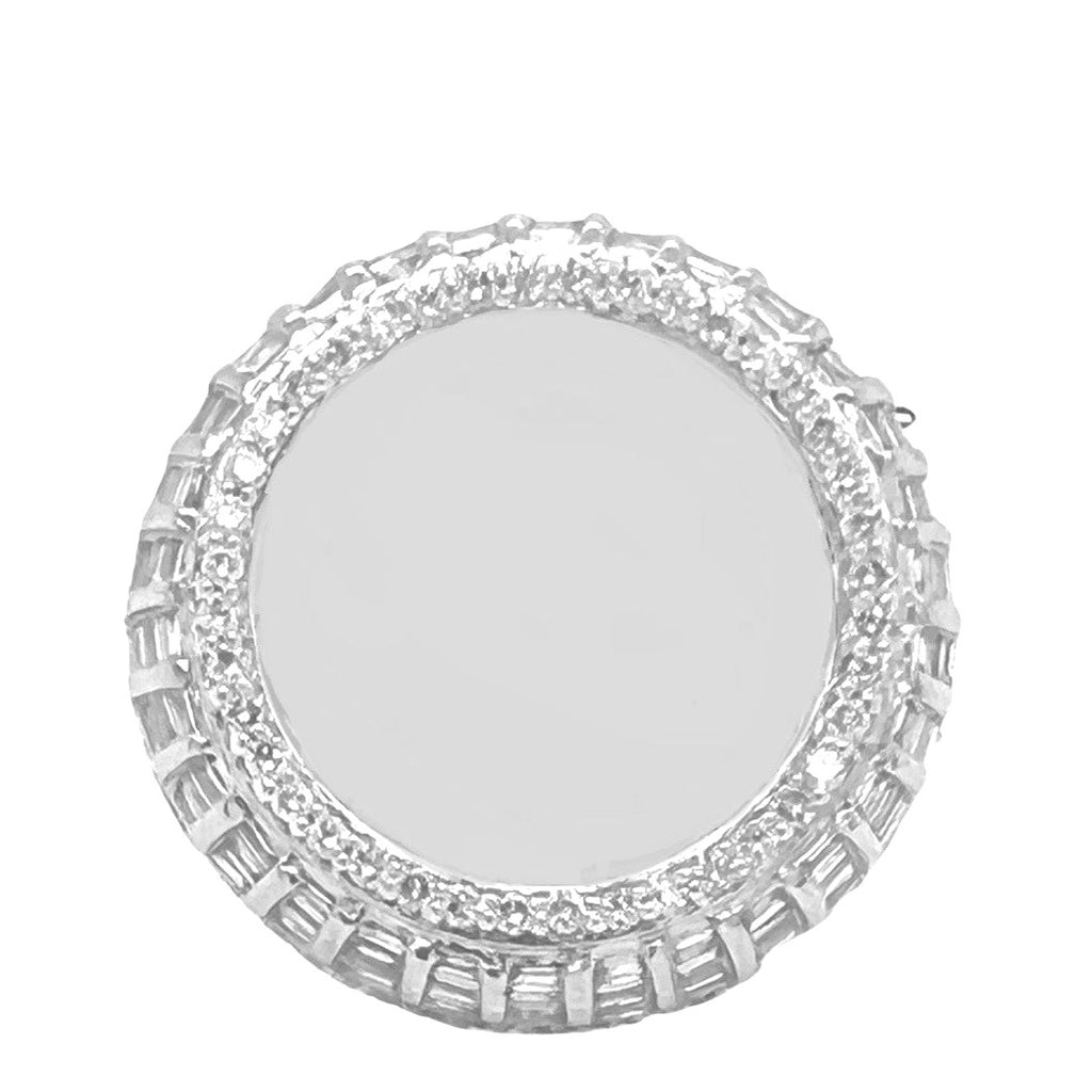 10K White Gold 24.5MM Round Memory Frame Baguette Diamond Ring 2.58 CT