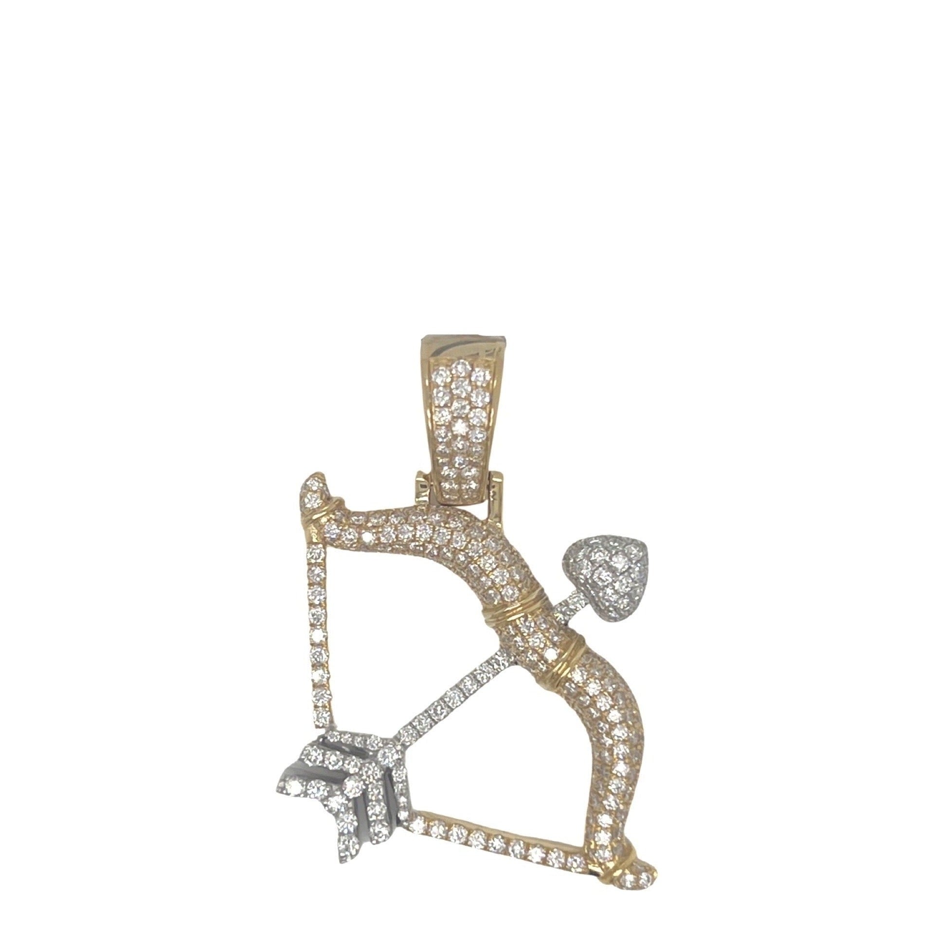 14K Two-Tone Gold Sagittarius Bow & Arrow Diamond Pendant 2.0 CT 1.65"