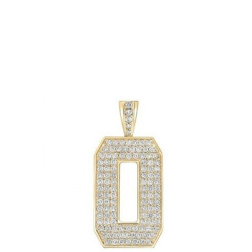 10K Yellow Gold Block Letter 0 Initial Diamond Pendant 1.88 CT 1.6"