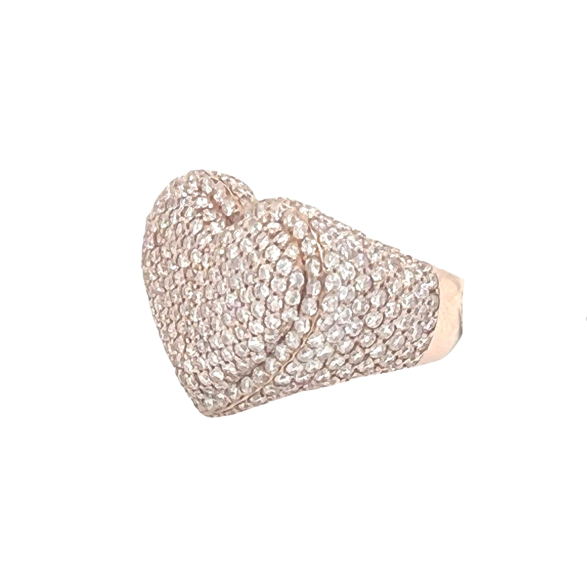 Unisex 14K Rose Gold 3D Puffed Heart Shape Diamond Ring 3.0 CT