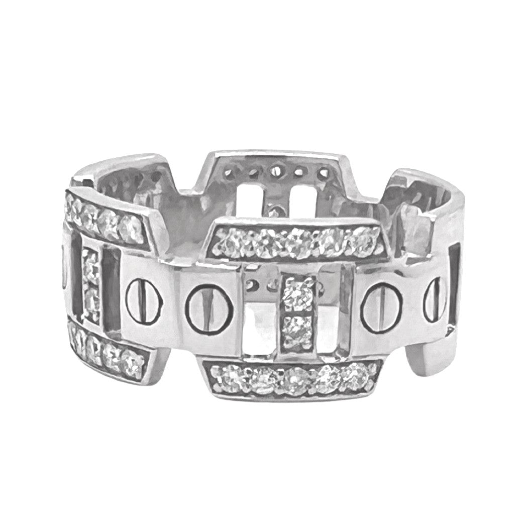 14K White Gold 9.5MM Designer Wedding Diamond Band Ring 0.75 CT