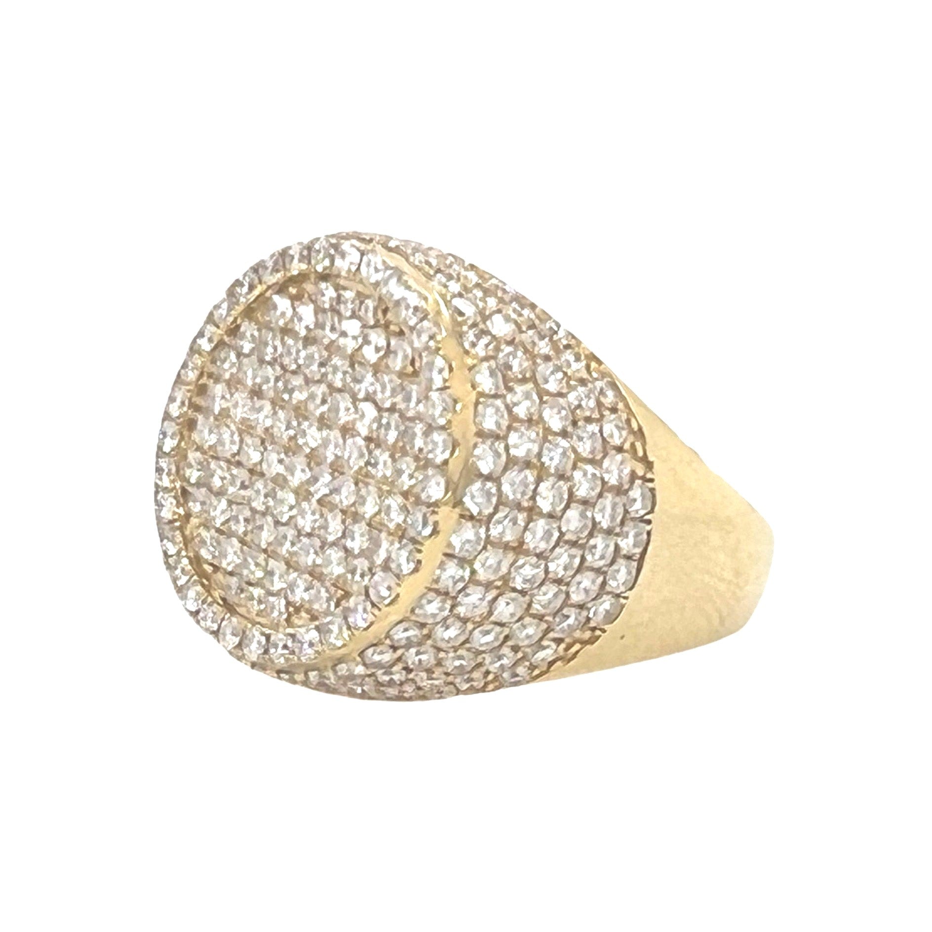 Mens 14K Yellow Gold 3D Round Top Pinky Diamond Ring 3.8 CT
