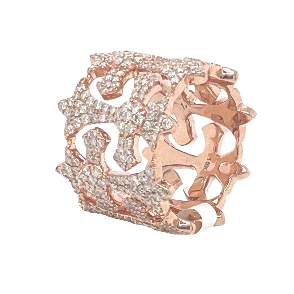 10K Rose Gold Chrom Heart Style Cross Eternity Diamond Band Ring 3.10 CT
