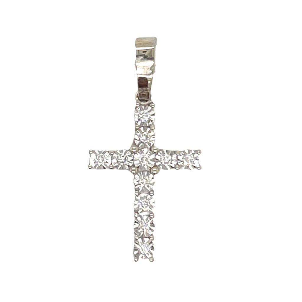 10K White Gold 1 Row Miracle Tennis Diamond Cross Pendant 0.43 CT 1.6"