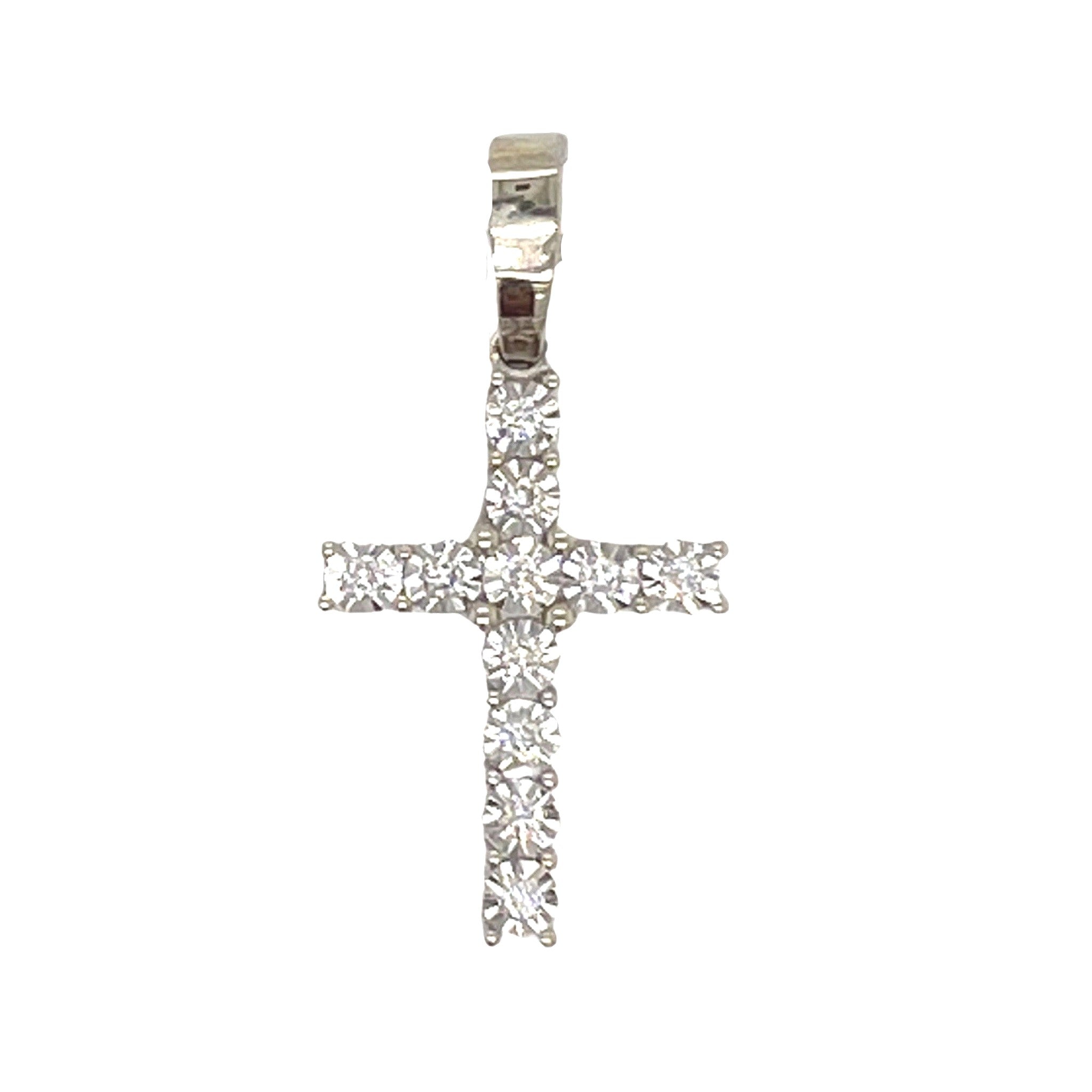 10K White Gold 1 Row Miracle Tennis Diamond Cross Pendant 0.43 CT 1.6"