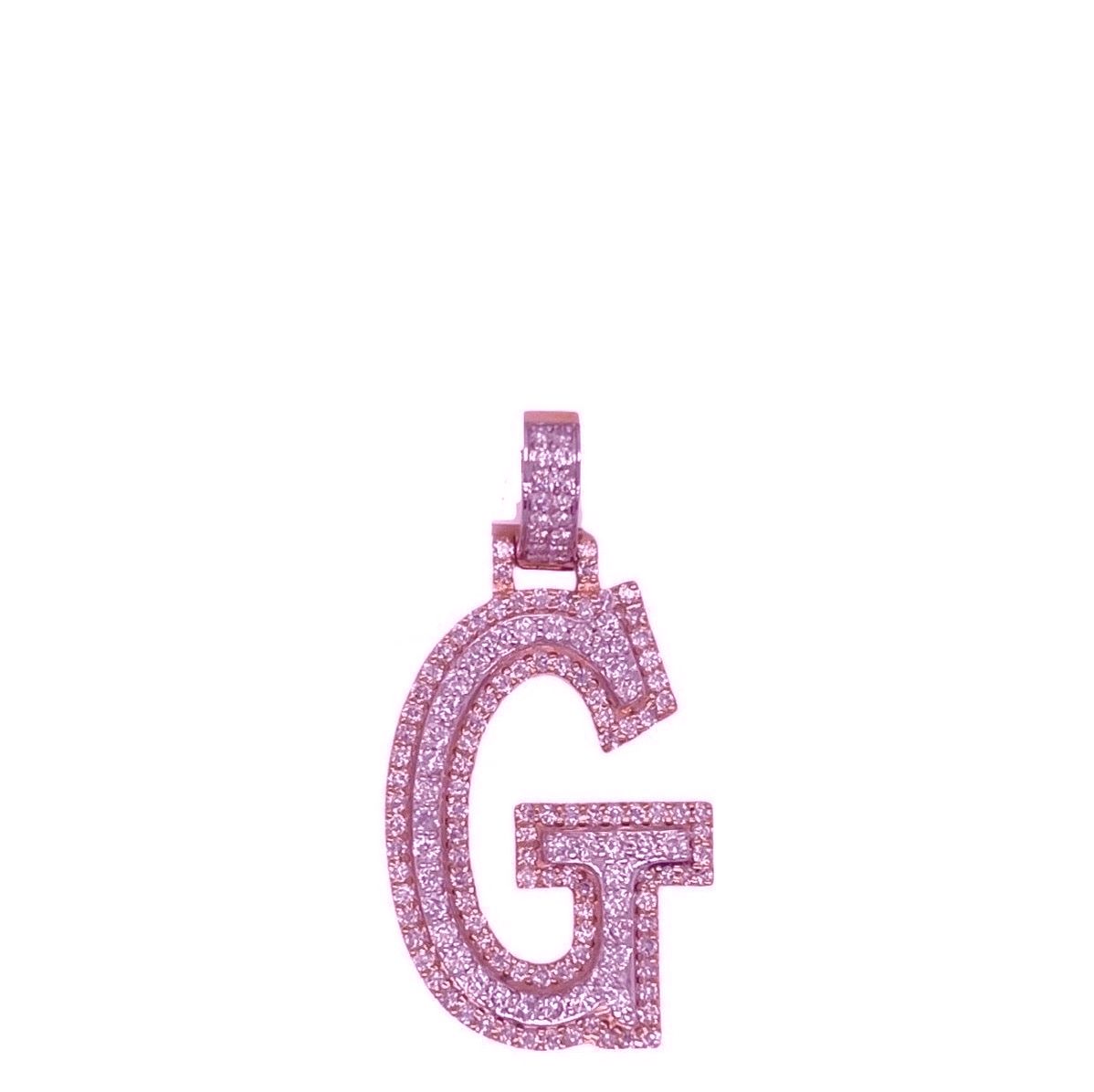 10K Rose White Gold 3D Letter G Initial Diamond Pendant 1.40 CT 1.5"