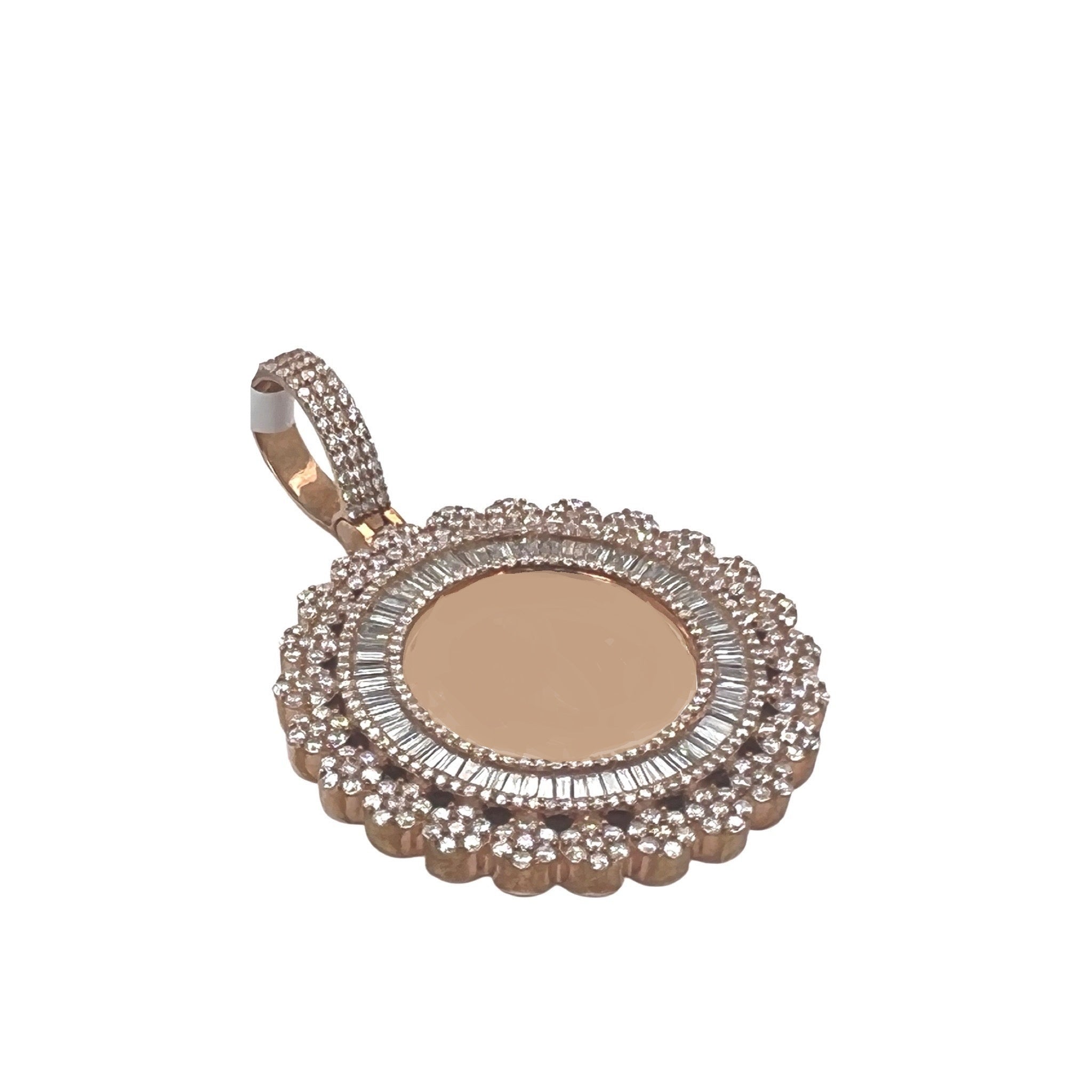 10K Rose Gold Memory Frame Cluster Baguette Diamond Pendant 3.94 CT 2.1"