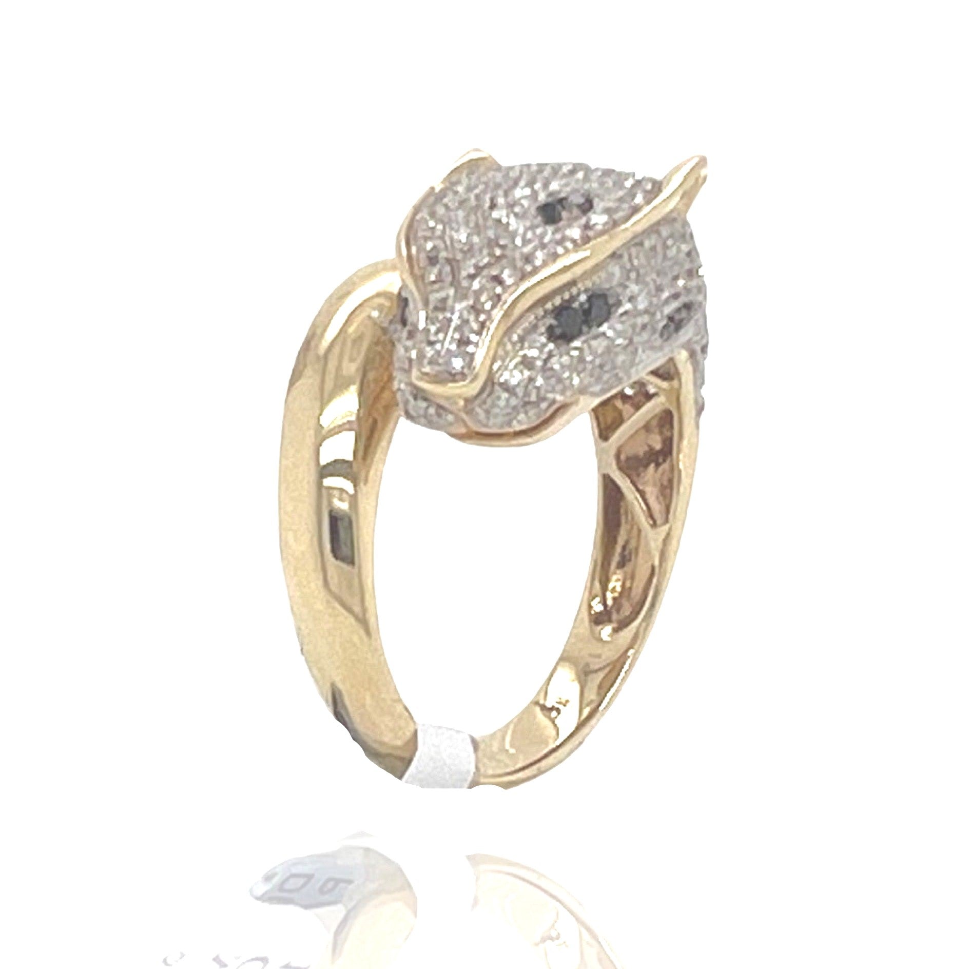 Unisex 14K Yellow Gold Designer Panther Black & White Diamond Ring 1.1 CT