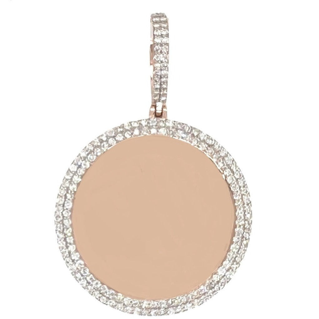 10K Rose Gold Round Memory Frame 2 Row VS Diamond Pendant 2.69 CT 2.3"