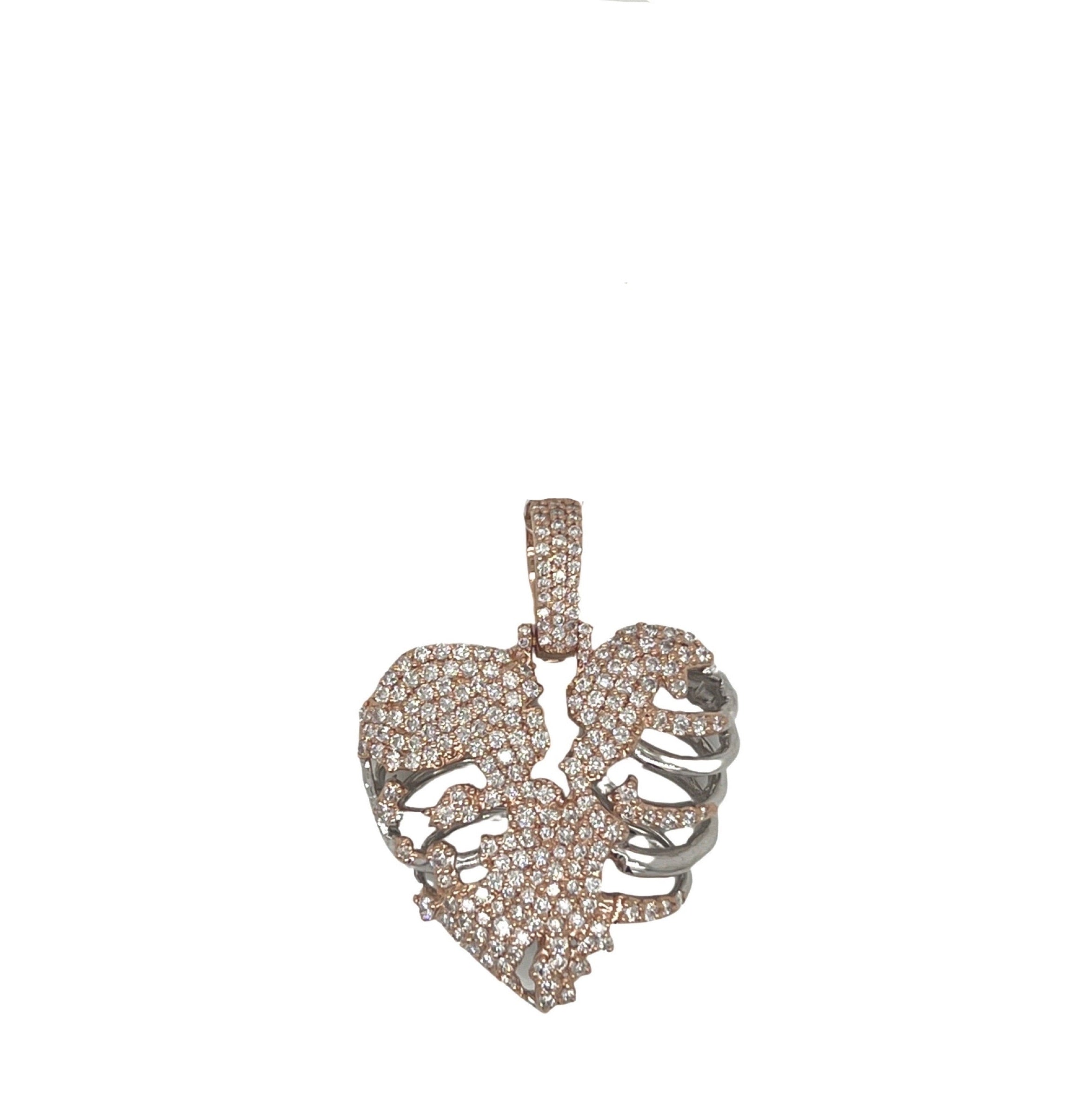 14K Two-Tone Gold Skeleton Broken Heart Diamond Pendant 1.29 CT 1.35"