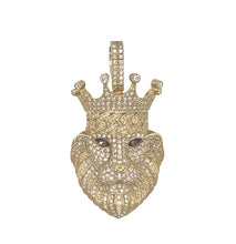 Load image into Gallery viewer, 10K Yellow Gold Lion Crown Head Diamond Pendant 2.54 CT 2.1&quot;
