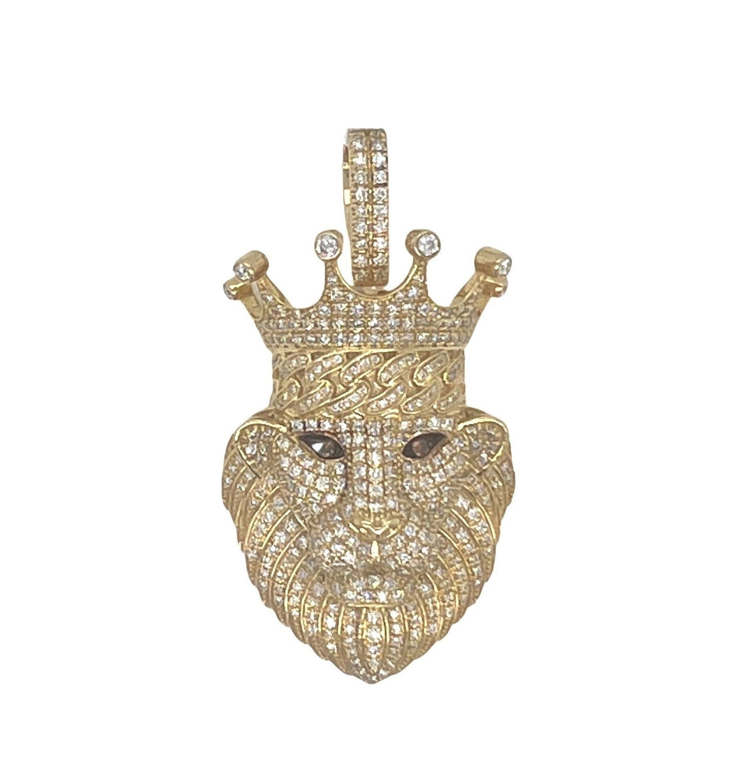 10K Yellow Gold Lion Crown Head Diamond Pendant 2.54 CT 2.1