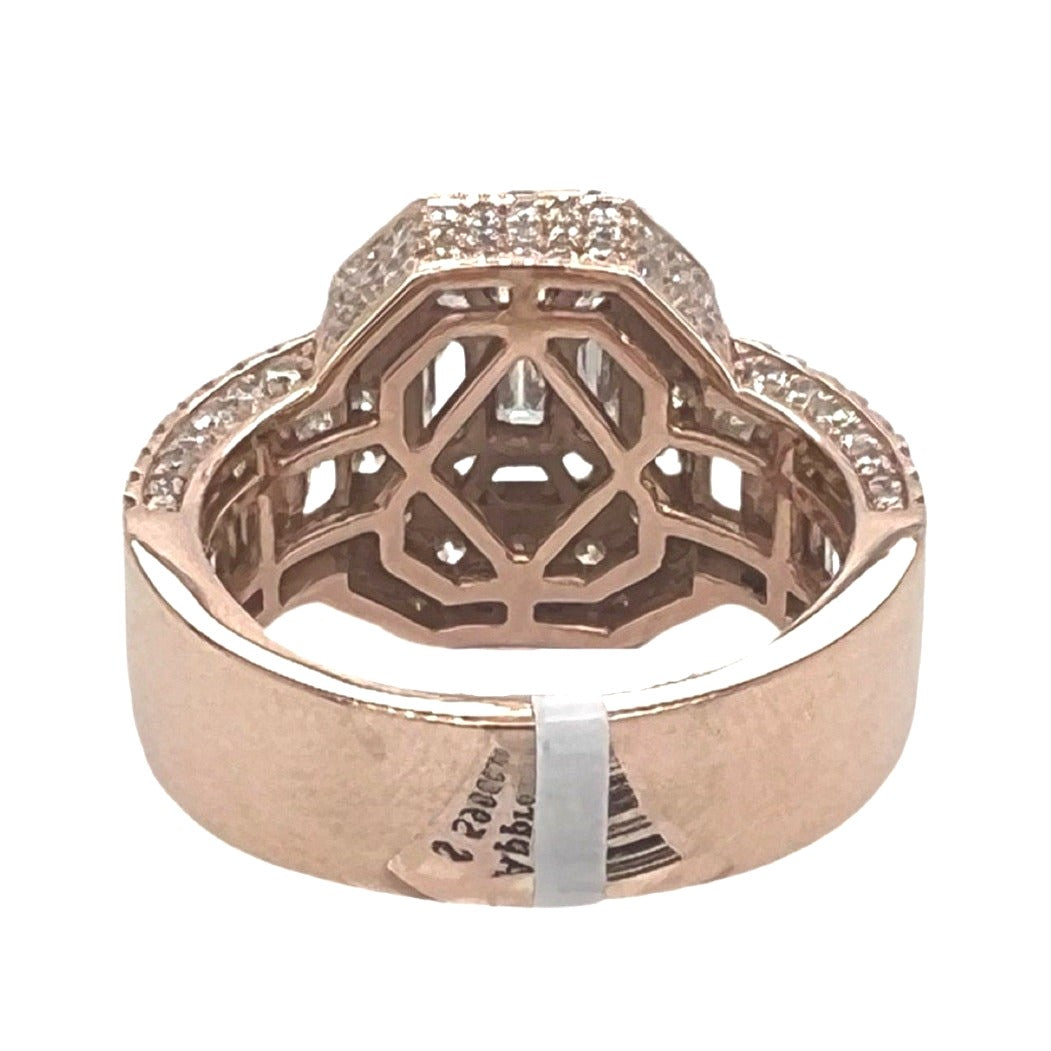 14K Rose Gold 3D Octagonal Shape 14.6MM VS Emerald Diamond Ring 5.55 CT