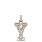 10K Yellow White Gold 3D Letter Y Initial Diamond Pendant 1.40 CT 1.5"