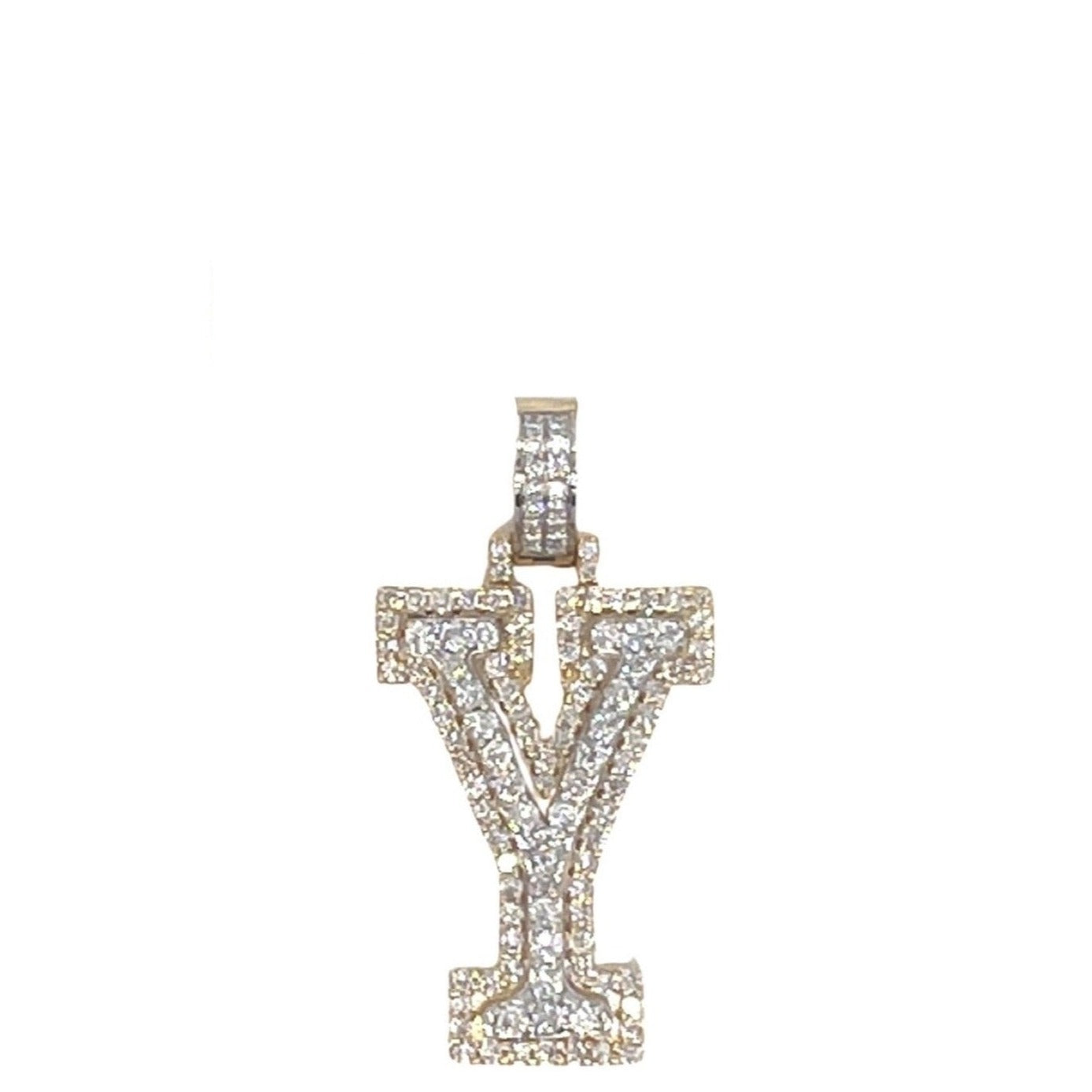 10K Yellow White Gold 3D Letter Y Initial Diamond Pendant 1.40 CT 1.5"
