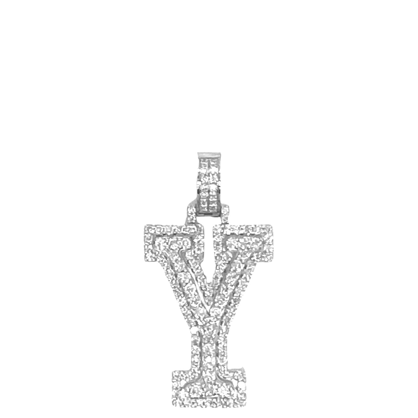 10K White Gold 3D Letter Y Initial Diamond Pendant 1.40 CT 1.5"