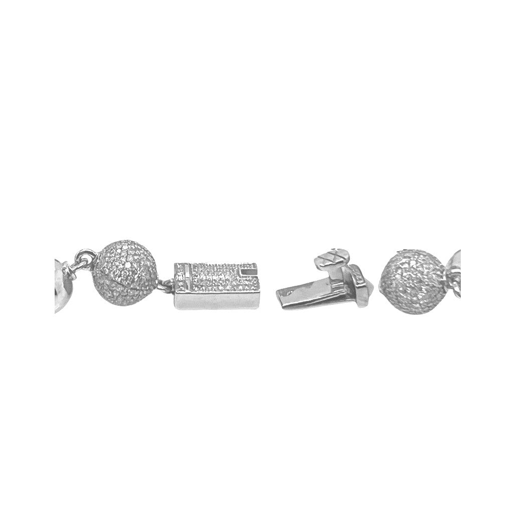10K White Gold 9MM Rosary Bead Diamond Bracelet 6.7 CT 8.5"