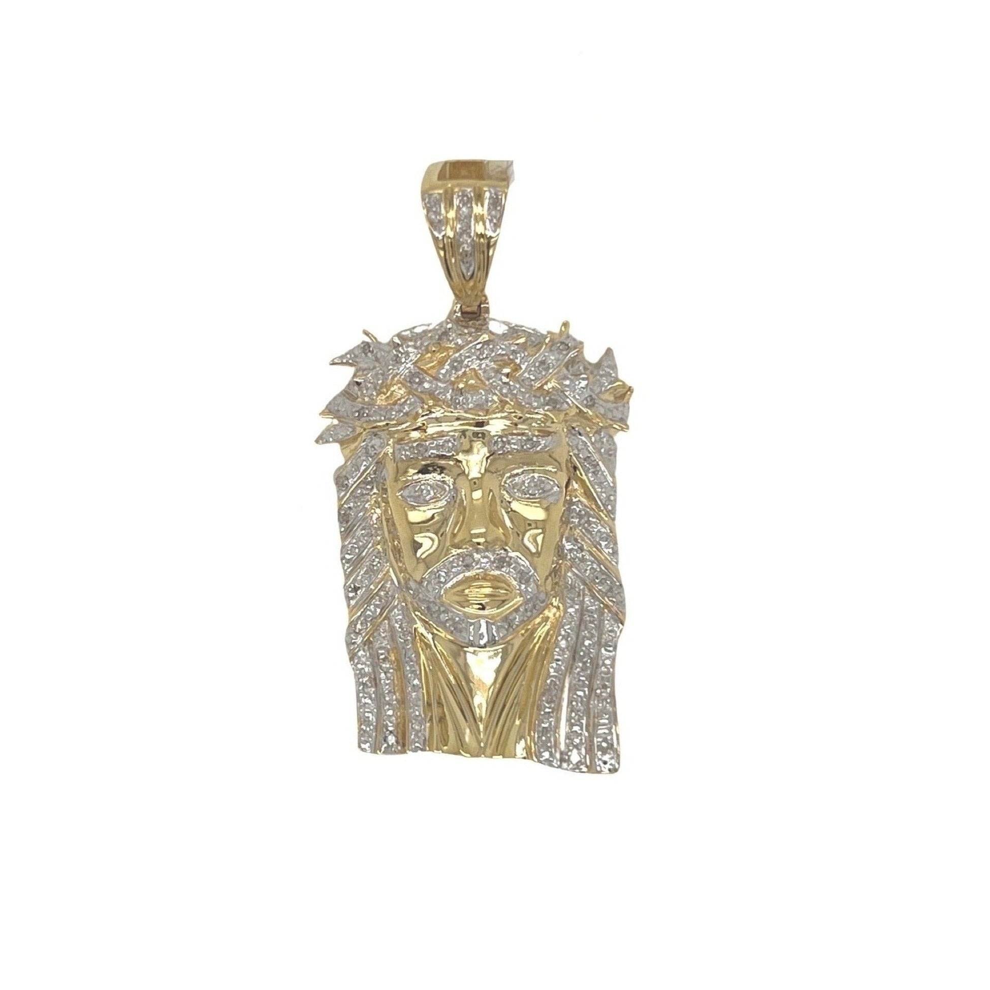 10K Yellow Gold Jesus Head Diamond Pendant 0.25 CT 1.8"