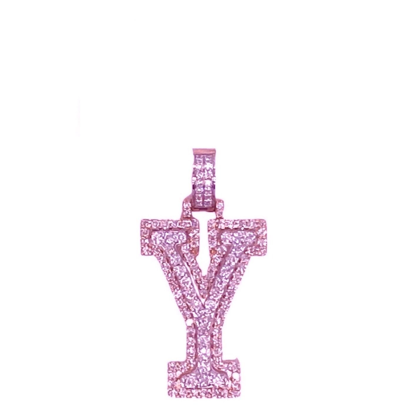 10K Rose White Gold 3D Letter Y Initial Diamond Pendant 1.40 CT 1.5"
