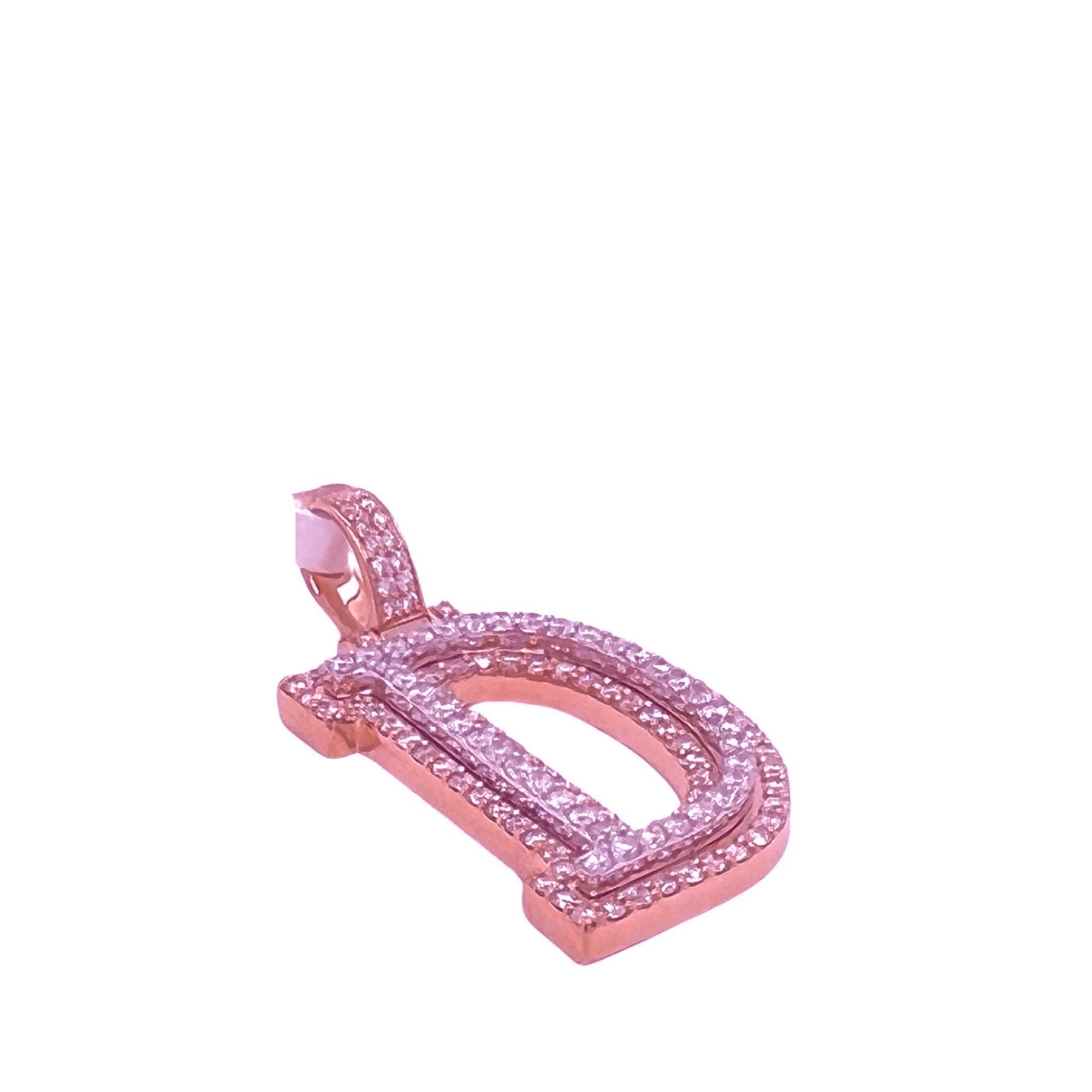 10K Rose White Gold 3D Letter D Initial Diamond Pendant 1.51 CT 1.5"