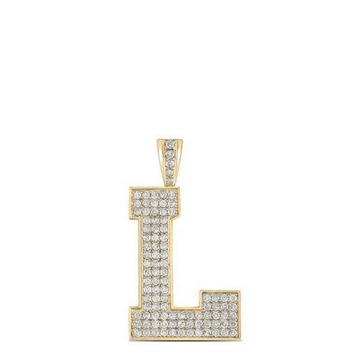 10K Yellow Gold Block Letter L Initial Diamond Pendant 1.61 CT 1.6"