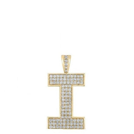 10K Yellow Gold Block Letter I Initial Diamond Pendant 1.59 CT 1.6"