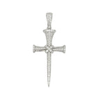 10K White Gold Nail VS Diamond Cross Pendant 2.5 CT 2.6"